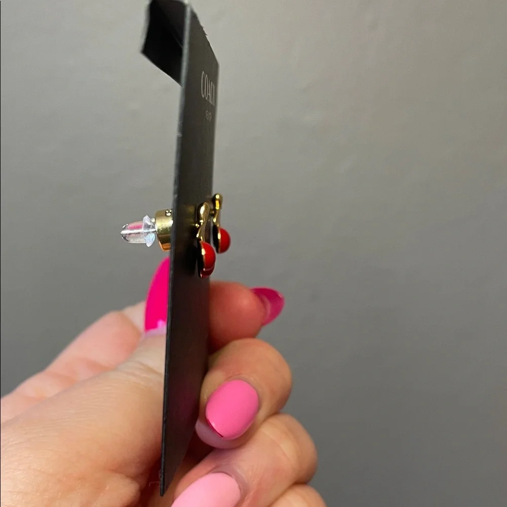 COACH Red Enamel Vintage Charms Cherry Stud Earrings - NWT $78 MSRP - Picture 6 of 9